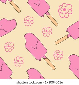 Hand drawn Ice cream food seamless pattern. Ice cream Vector illustration in doodle style