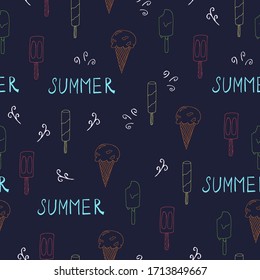Hand drawn Ice cream food seamless pattern. Ice cream Vector illustration in doodle style