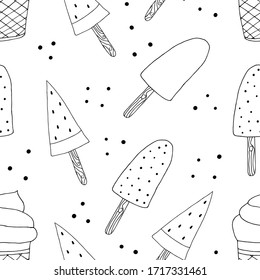 Hand drawn Ice cream food seamless pattern. Ice cream Vector illustration in doodle style