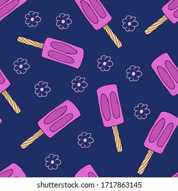 Hand drawn Ice cream food seamless pattern. Ice cream Vector illustration in doodle style