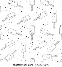 Hand drawn Ice cream food seamless pattern. Ice cream Vector illustration in doodle style