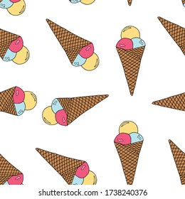 Hand drawn Ice cream food seamless pattern. Ice cream Vector illustration in doodle style