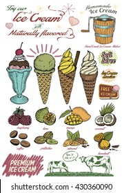 Hand drawn of Ice cream and fruits