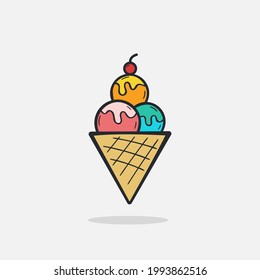 Hand drawn Ice cream icon Design Template. Illustration vector graphic. doodle ice cream print. Perfect for for cafe menu, card, birthday card decoration.