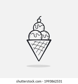 Hand drawn Ice cream icon Design Template. Illustration vector graphic. doodle ice cream print. Perfect for for cafe menu, card, birthday card decoration.
