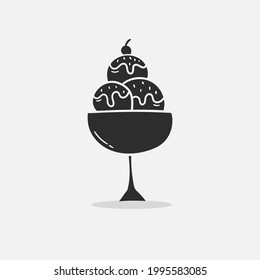 Hand drawn Ice cream icon Design Template. Illustration vector graphic. doodle ice cream black glyph style isolated on white background. Perfect for for cafe menu, birthday card decoration.