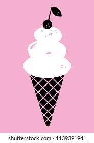 Hand drawn ice cream isolated. Vintage style. Vector illustration.