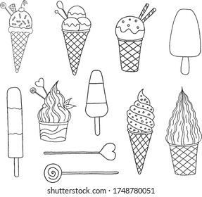 Hand drawn ice cream isolated icons set. Vector illustration.