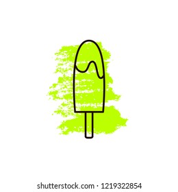 Hand drawn ice cream on the stick in doodle style with paint stain. Vector illustration suitable for posters, greeting cards and templates.