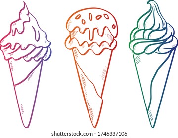 Hand drawn  of ice cream on white background