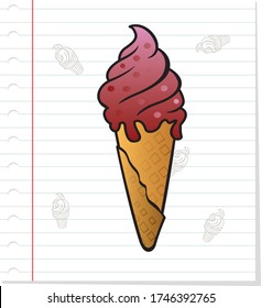 Hand drawn of ice cream on paper background