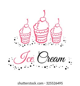 Hand drawn ice cream on the white background. Vector illustration for your design.