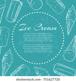 Hand drawn ice cream on grunge back - ice cream grunge banner. Vector illustration