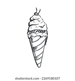 hand drawn ice cream over white
