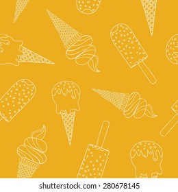 Hand drawn ice cream  pattern. Cute cartoon sketched ice cream background for your design.