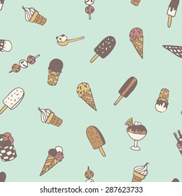 Hand drawn ice cream pattern on the background. Ideal element for your desert menu. 