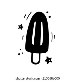 Hand drawn Ice cream popsicle. Sketch of Ice cream. Fast food illustration in doodle style.