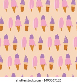 Hand drawn ice cream seamless pattern for your design. Flat illustration