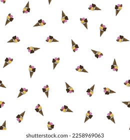 hand drawn ice cream. seamless pattern on a white background