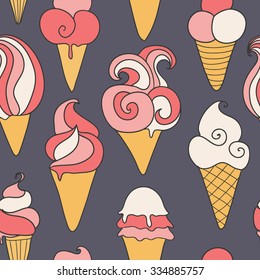 Hand drawn ice cream seamless pattern
