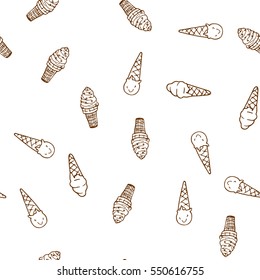 Hand drawn ice cream seamless pattern. Vector illustration isolated on white background