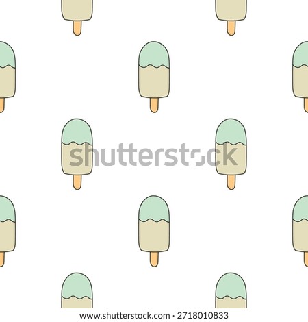 hand drawn ice cream seamless pattern colored version on white background 