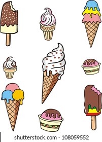 Hand drawn of  ice cream set, vector illustration