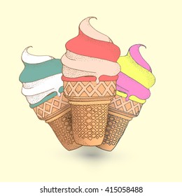 Hand drawn ice cream set. Vector