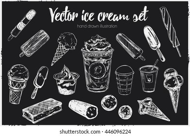 Hand drawn ice cream set. Vector isolated objects