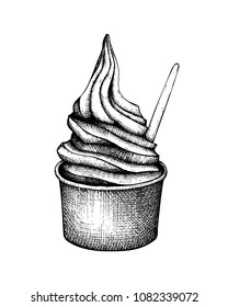 Hand drawn ice cream sketch. Snow cone vector illustrations. Fast food design template. 
