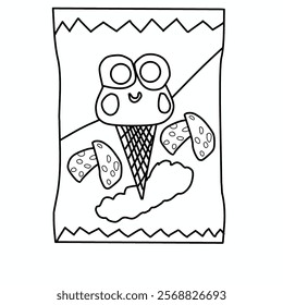 Hand drawn ice cream snack with cookies topping Coloring book. Coloring Page for adults and kids. Coloring sheet for relief and relaxation