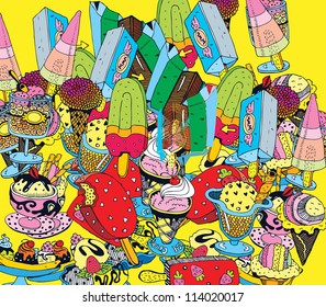Hand Drawn Ice Cream Sweet Background (vector)