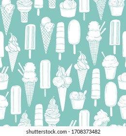 Hand drawn  ice cream. Vector  seamless pattern