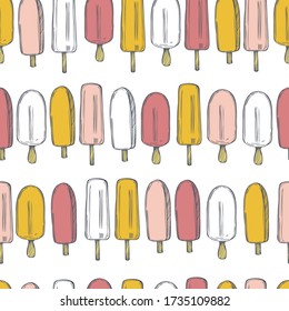 Hand drawn  ice cream. Vector  seamless pattern