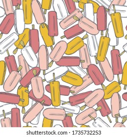 Hand drawn  ice cream. Vector  seamless pattern