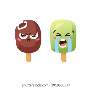 Hand Drawn Ice Cream Vector Artistic Drawing. Summer Illustration Sweet Fast Food Emoticon. Funny Emoji