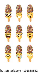Hand Drawn Ice Cream Vector Artistic Drawing. Summer Illustration Sweet Fast Food Emoticon. Funny Emoji