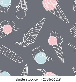 Hand drawn ice cream . Vector  seamless pattern. 