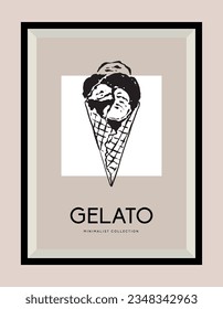 Hand drawn ice cream vector illustration. Art for for postcards, wall art, banner, background, modern gallery