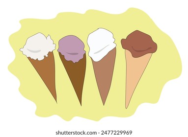 Hand Drawn Ice Cream Vector Artistic Drawing. Summer Illustration Sweet Fast Food