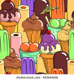 hand drawn ice cream vector seamless pattern