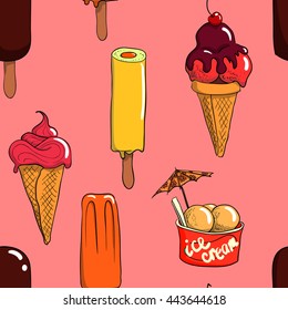 hand drawn ice cream vector seamless pattern