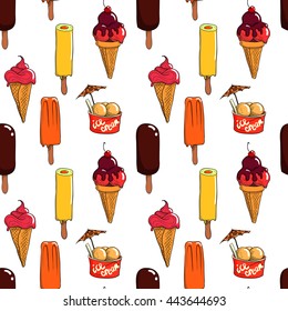 hand drawn ice cream vector seamless pattern