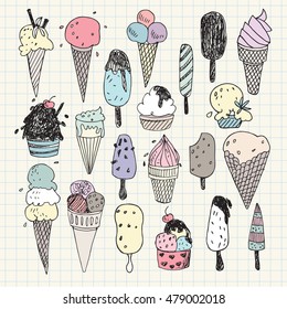 Hand- drawn Ice cream vector drawings set