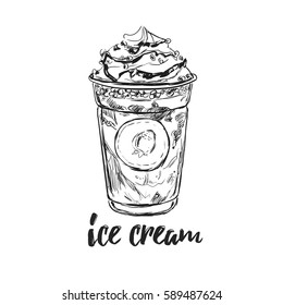 Hand drawn ice cream . Vector isolated 