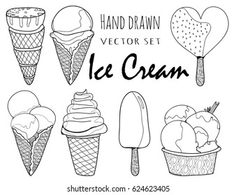 Hand drawn ice cream. Vector set