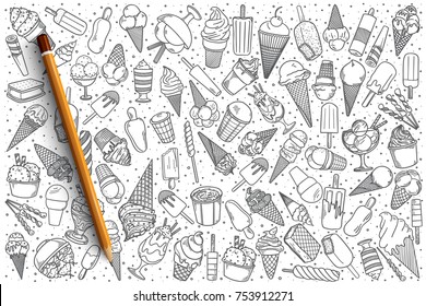 Hand Drawn Ice Cream Vector Doodle Set Background