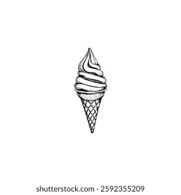 Hand drawn ice cream vintage illustration. Engraving style black and white on white backgrounds. Vector