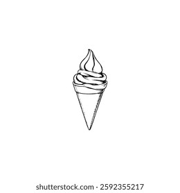 Hand drawn ice cream vintage illustration. Engraving style black and white on white backgrounds. Vector
