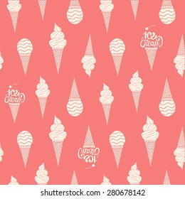 Hand drawn ice cream vintage pattern. Cute cartoon grunge ice cream background for your design.